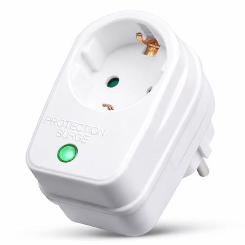 PerfectHD Überspannungsschutz Zwischenstecker mit LED & Kindersicherung, Steckdosenadapter mit Blitzschutz für TV, PC & Haushaltsgeräte