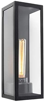 Qazqa - Moderne rechteckige Außen Wandleuchte schwarz mit Glas - Rotterdam Long I Außenbeleuchtung - Aluminium Länglich I Rechteckig - LED geeignet E27