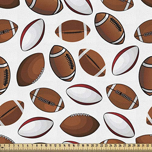 ABAKUHAUS American Football Gewebe als Meterware, Rugby-Bälle, Schön Gewebten Stoff für Polster und Wohnaccessoires, 1M (148x100cm), Karamell Weiß Rubin