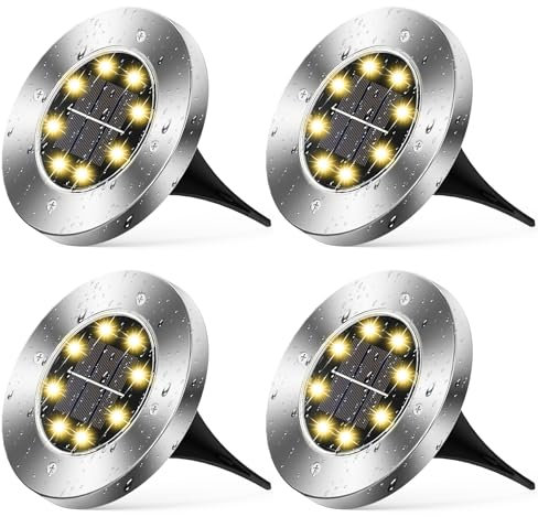 Wilktop Solar Lights for Garden Lampe Solaire Lampe de Jardin Lampe de Table Blanc Chaud avec 8LEDs Lampe de Sol LED Jardin Extérieur IP65 4er en kit