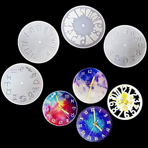 iSuperb 4 Stück Uhr Silikonform Gießform Römische Ziffern Uhrform Silikon DIY Clock Resin Mold Anhänger Clock Shaped Silikon Resin Mold für schmuck Machen Werkzeuge (4 pcs Large)