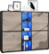Vladon Highboard Cuba V3, Made in Germany, Schwarz matt/Eiche Nordic inkl. LED - Moderne Anrichte mit 12 Fächern (130,5 x 105,5 x 35,5 cm)