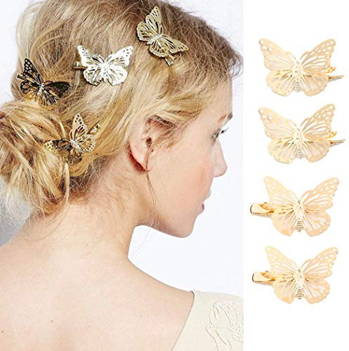 Genglass Pinces à cheveux papillon dorées Barrettes à cheveux Accessoires pour cheveux pour femmes et filles Lot de 4