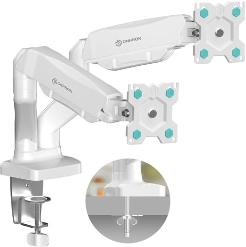 ONKRON Monitor Halterung 2 Monitore für 13-32 Zoll Bildschirme bis 8 kg pro Arm, Bildschirmhalterung Gasdruckfeder, Monitorhalterung VESA 75x75-100x100 dual Monitor Stand verstellbar Weiß G160-W