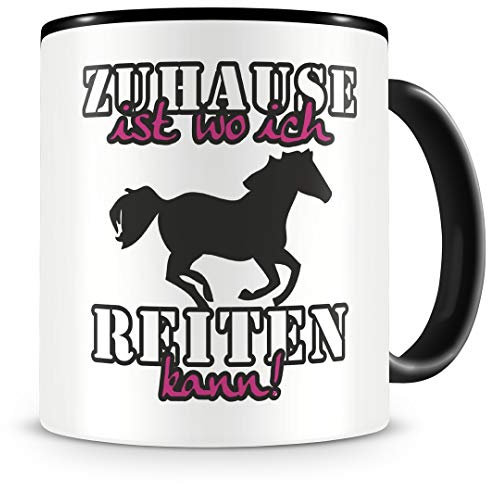 Samunshi® Pferd Tasse mit Spruch Zuhause ist Reiten Geschenk für Reiter Fans Kaffeetasse groß Lustige Tassen zum Geburtstag schwarz 300ml