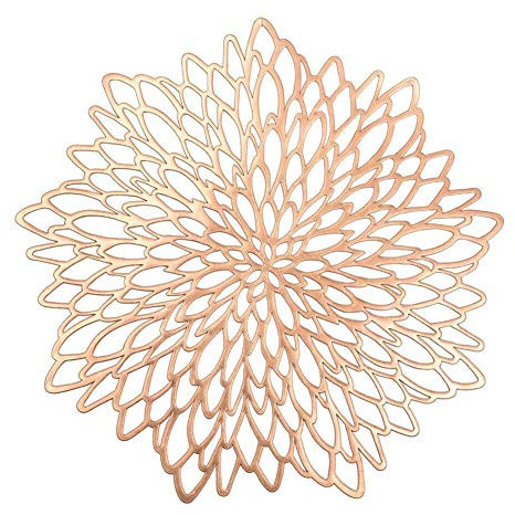Uposao 4 Pcs Sets de Tables Évider Rond, Tapis à Tables en PVC Antidérapant Lavables Résistant à l'usure à la Chaleur sous-Verres Tapis à Pâtisserie en PVC Napperons Décoration de Table,Rose Gold
