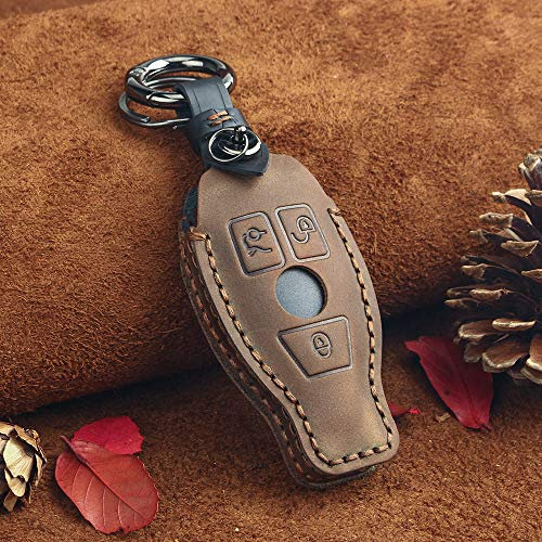 ontto Coque de clé pour Mercedes Benz A B C E G K R S Class AMG CLA GLA VITO CLA GLA ML GLE ML GLK CLK Accessoires Cuir Porte-clés Protecteur 3 Boutons Marron