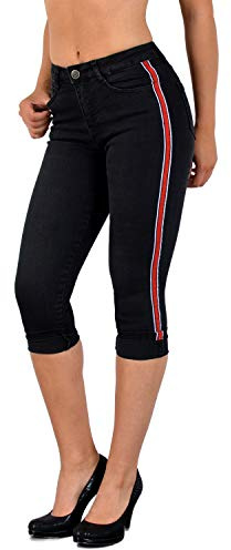 ESRA Damen Capri Hose Damen High Waist Caprihose Kurze Jeans Hose hoher Bund bis Übergröße C21