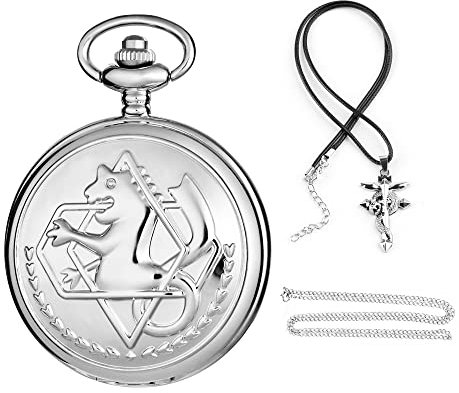 Tiong Silver Pocket Watch Vintage Stainless Steel Fob Watches Kid Gift, Quartz Pocket Watch for Men with Gift Box