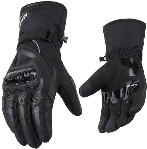 Msport Winter Motorradhandschuhe 100% Wasserdicht - Thermo Touchscreen Schutzhandschuhe für Ski, Snowboard & Roller - Schwarz M
