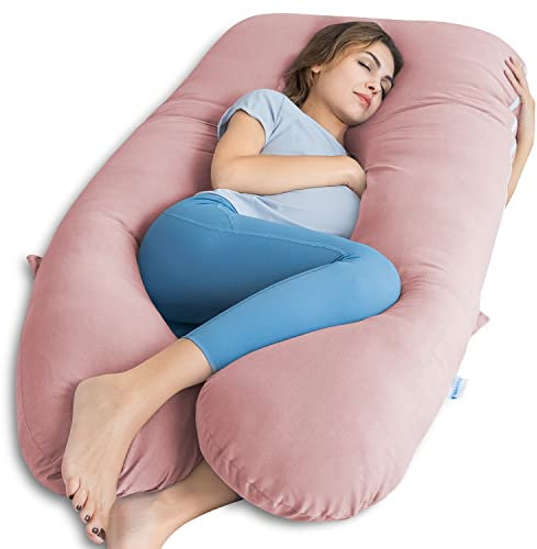 QUEEN ROSE Pregnancy Pillows for Sleeping, Cooling U Shaped Body Pillow, Maternity Pillow for Pregnant Women with Silky Soft Cover, Pink