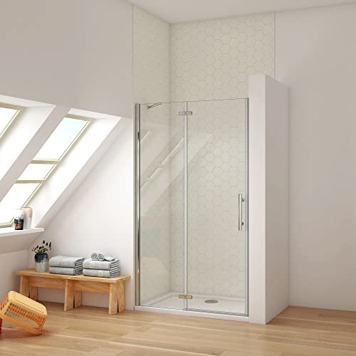 Ducha Casa 100x190cm Mampara de ducha plegable con bisagra 2 hojas (una giratoria y otra fija), 6mm cristal templado antical, barra de sujeción incluido, marco de aluminio cromado