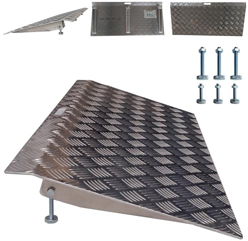 Rampa Umbral Rígida WORHAN para Sillas de Ruedas Plataforma de Carga Altura Variable Regulable Superficie Antideslizante Aluminio Anodizado 1TR90