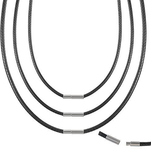 Jadive 3 Stück Geflochten Kunstleder Halskette Wachsseil Halskette Schmuck mit Edelstahl Verschluss Schwarz Lederkette Kordel Herren Halskette Kette Choker DIY Lederschnur mit Samtbeutel
