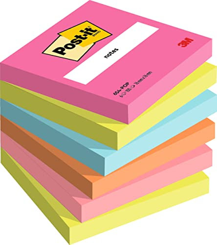 Post-it Notes Poptimistic Collection, Packung mit 6 Blöcken, 100 Blatt pro Block, 76 mm x 76 mm, Pink, Grün, Blau, Orange - Selbstklebende Notizzettel für Notizen, To-Do-Listen und Erinnerungen