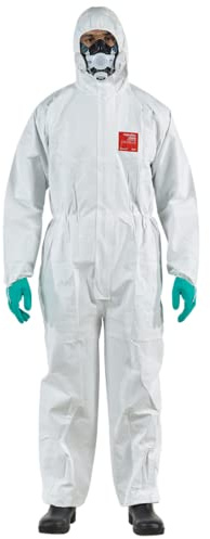 DSTOCK60 - 35 Stück Schutzanzug mit Kapuze - AlphaTec 2500 STANDARD - Modell 111 / Microgard 2500 STANDARD Kategorie III CE, Type4-B 5-B und 6-B | robust und leicht | weiß - Größe XL