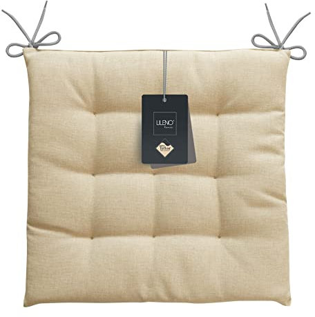 LILENO HOME 2er Set Stuhlkissen Natur (40x40x4,5 cm) - Sitzkissen für Gartenstuhl, Küche oder Esszimmerstuhl - UV-beständige Indoor u. Outdoor Stuhlauflage als Stuhl Kissen (Laura OLF)