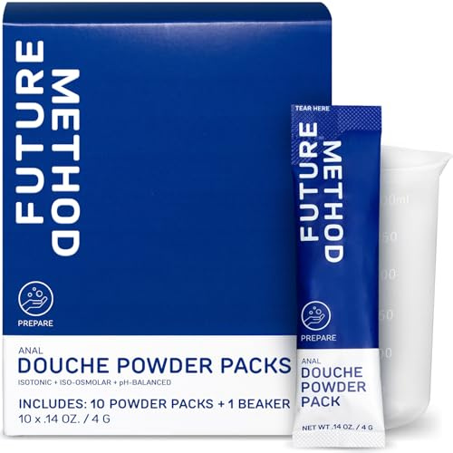 Anal Douche Powder with Reuseable Beaker - pH Balanced & Soothing Anal Flush Cleanser for Enema Bulbs (10 Pack)