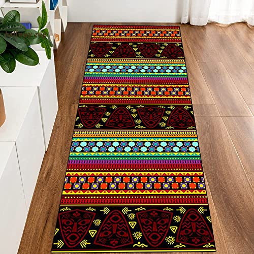 Siunwdiy Tapis Couloir,Tapis De Couloir Long Antiderapant Coloré,Motif Rétro Baroque Tapis Cuisine Devant Evier Tapis De Cuisine Lavable Tapis D Entree Interieur Tapis De Passage,Rouge,140x500cm