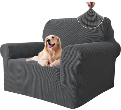 Ystyle Sofa überzug 1 Sitzer Mit Armlehne, Stretch Sofabezug rutschfest, Modern Sofa Cover Für Hunde Haustiere, Atmungsaktiv Couch überzug Mit Elastic Bottom, Grau