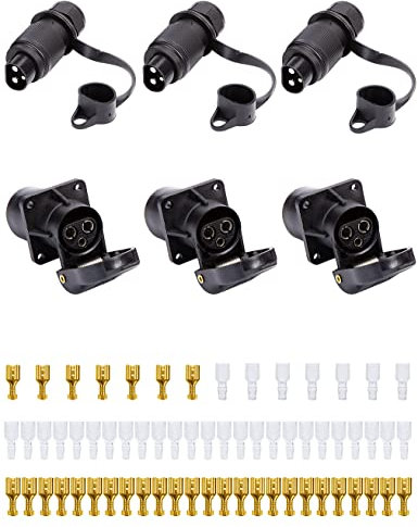 SPARKMOTO 3 Pièces x Prise 3 Broches Remorque Male Femelle 12V 24V Connecteur Prise Attelage 3 Broches pour Véhicules Agricole, Voiture, Tracteur,Camion,prise 3 plots tracteur male femelle etanche