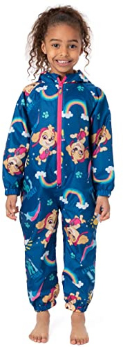 Paw Patrol Girls Puddle Suit | Navy Blue All In One Rain Coat For Children | Skye Rescue Pups Shooting Star Rainbow Print | Long Sleeve with Cuffs Jacket | Fun Merchandise Gift for Kids & Toddlers