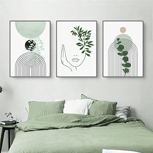 Sarah Duke 3er Poster Set Moderne Bilder Abstrakt Wandbilder Natur Leinwandbilder Grün Pflanze Blätter Wandposter Wohnzimmer Schlafzimmer Decor (Stil B,30x40 cm)