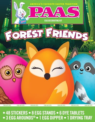 PAAS Egg Decorating Kit: Forest Friends Egg Dye Kit for Easter - America's Favorite Easter Tradition, Includes Stickers, Egg Stands, Egg Arounds, Accessory Sheets and Dye Tablets
