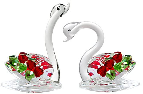 NaneTidy Rosa Kristall Schwan Figuren Set mit 2 Schwan Statue Glas Schwan Briefbeschwerer Sammelfiguren Zuhause Tisch Bücherregal Dekor Valentinstag Geschenke für Frauen Mama
