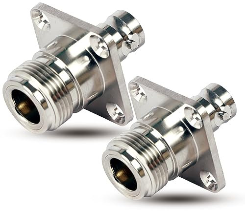 Trisewenic N-Typ Buchse auf BNC-Buchse 4-Loch Flansch Panel Mount Adapter, N auf BNC Buchse Mutter Schottkopf Stecker BNC Buchse auf N Buchse Koaxial-Stecker (2 Stück)