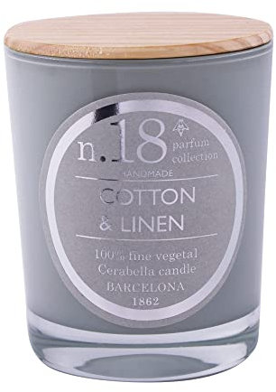 Lamare - Duftkerze Cotton & Linen Nr. 18 - 100% pflanzliche Kerze - Glas und Holzdeckel - 7,5 × 10 cm - +/- 15 h - CERABELLA