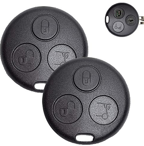 ShnminEU 2 Stück Autoschlüssel hülle Kompatibel mit Smart Fortwo 450 MC01 Roadster Cabrio Coupe 98-07 schlüssel gehäuse Auto Schlüssel Funkschlüssel Ersatz, 3 Tasten Ersatzschlüsselgehäuse