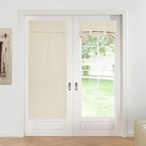KGORGE Patio Door Curtains 100% Blackout Shades French Door Shades for Large Window Bedroom Living Room Kitchen Doorway Curtains Adhesive Top, W26 X L80, 1 Panel