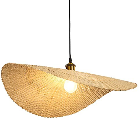 LATAFA Lámparas Pastorales Retro Araña De Mimbre con Pantallas De Bambú Lámpara Colgante De Sombrero De Paja De Granja Lámpara Colgante De Techo Tejida Boho para Jardín, Comedor, Estudio, Dormitorio