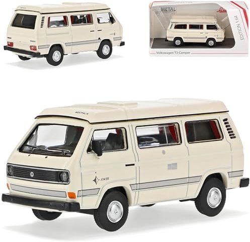 Volkwagen T3 Joker Camper Camping Bus Personen Transporter Weiss 1979-1992 1/64 Schuco Modell Auto mit individiuellem Wunschkennzeichen