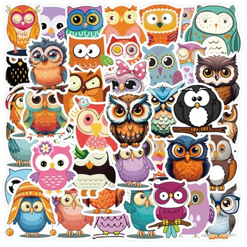 Bric Dodo 60 Stück Eule Aufkleber Auto Laptop Telefon Gitarre Skateboard Motorrad Fahrrad Eule Stickers Set Vinyl Wasserdicht Aesthetic Aufkleber für Jugendliche Kinder Erwachsene