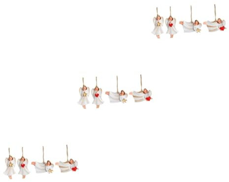 DECHOUS 12 STK Weihnachtsengel-anhänger Weihnachten Hängendes Winkelmädchen Weihnachtsbaum Dekor Hängende Winkelpuppe Für Party Amerikanischer Stil Harz Kleiner Anhänger Weiß
