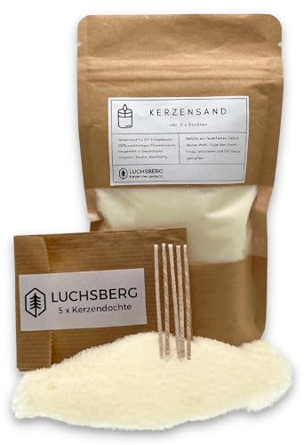 LUCHSBERG® Kerzensand | Wachskerze selber machen - inklusive Kerzendocht und Kerzensand | Kerzen selbst herstellen | Geschenkset mit nachhaltigen Pflanzenwachs (L)
