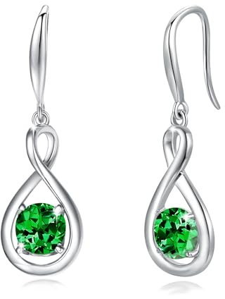 FANCIME Emerald Ohrringe Sterlingsilber 925 Hängend Zierlich Infinity Grüner Edelstein Mai Geburtsstein Baumelnde Ohrringe Feiner Schmuck Geburtstag Geschenke für Frauen Damen Mama