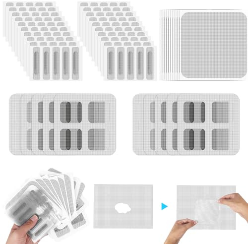 150 Stück Fliegengitter Reparatur Set, 3 Größen Fliegengitter Reparatur Klebeband,Reparaturband für Fenster&Moskitonetze,Stark Kleber Selbstklebend Glasfaser für Reparieren Tür,Insektenschutz(Schwarz)
