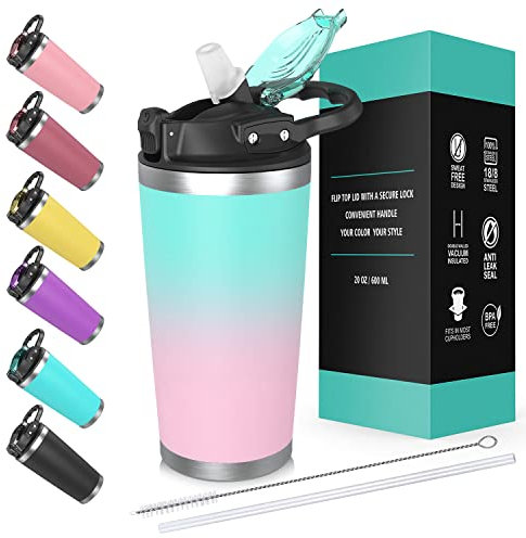 Travel Mug with Lid and Straw 20oz, Vacuum Insulated Coffee Tumbler Cup,Stainless Steel Tumbler, Double Wall Travel Coffee Mug with Splash Proof Lid, Keep Coffee Tea Hot Cold (Ombre Sorbet)