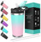 Travel Mug with Lid and Straw 20oz, Vacuum Insulated Coffee Tumbler Cup,Stainless Steel Tumbler, Double Wall Travel Coffee Mug with Splash Proof Lid, Keep Coffee Tea Hot Cold (Ombre Sorbet)