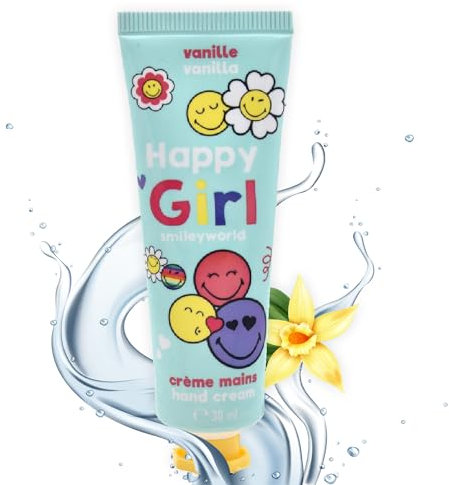Smiley Vanille Handcreme 3er Set- für Kinder und Erwachsene - Schnell Einziehende - Feuchtigkeitsspendende Handpflege - Kindgerechte - Nährende Handcreme - Lang Anhaltende Feuchtigkeit