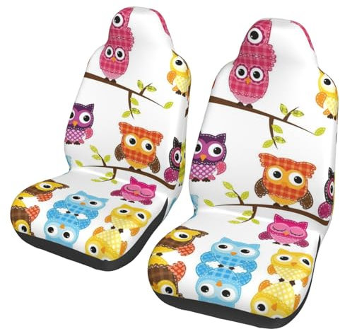 HYSDPUZK All-In-One-Autositzbezug mit Eulen auf Baumzweigen, volle Größe, bedrucktes Design, bequemes Polyestergewebe, verbesserter Schutz für Autositze