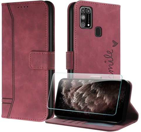 JayModCase Handyhülle Kompatibel mit Samsung Galaxy M31S, Flip PU Wallet Schutzhülle mit [1 Stück Schutzfolie] Kartenfach Magnetverschluss Ständer Hülle für Galaxy M31S (Rot)
