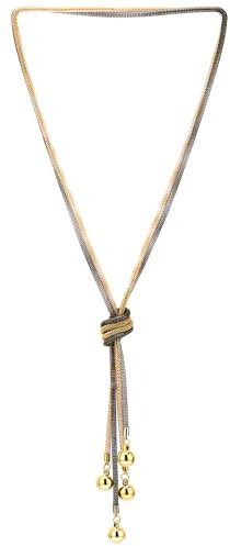 COOLSTEELANDBEYOND Gold Schwarz Gitter Kette Lariat Halskette mit Gold Kugeln Charme, Quaste Halskette Lange Kette Y-Form