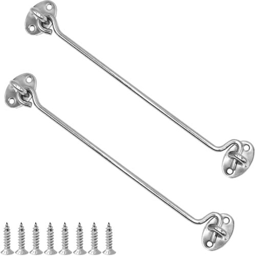 LICQIC 2 Pcs Cabin Hook, Gate Latch Hook, Stainless Steel Eye Latch for Garage, Shed Door, Window