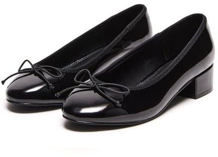 MIRAAZZURRA Pumps Women's Block Heel Round Toe Ballet Flats Women's Ballet Pumps with Bow Round Toe Block Heeled Pump Low Heel Slip On Shoes for Leisure Fashion Casual Business Work, black, 5 UK
