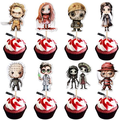 SYKYCTCY 30 Pack Fantasy Horror Manga Cupcake Toppers Halloween Cartoon Character Theme Cupcake Picks Horror Movie Birthday Baby Shower Party Cake Decorations Supplies