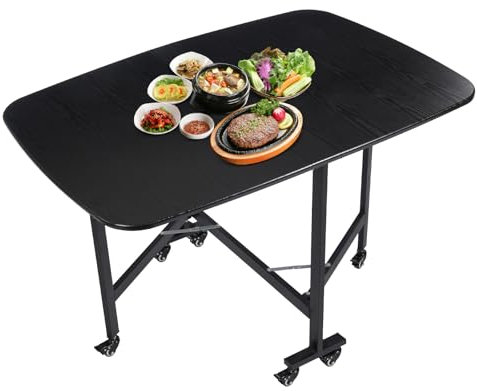 Taozhiyy Mobiler Klapptisch, Klappbarer Küchentisch mit Rollen, 4 Personen Esszimmertisch, Tragbarer Draußen Drinnen Tisch, Modern Falttisch für Kleine Räume (Schwarz, 120 * 80 * 75cm)